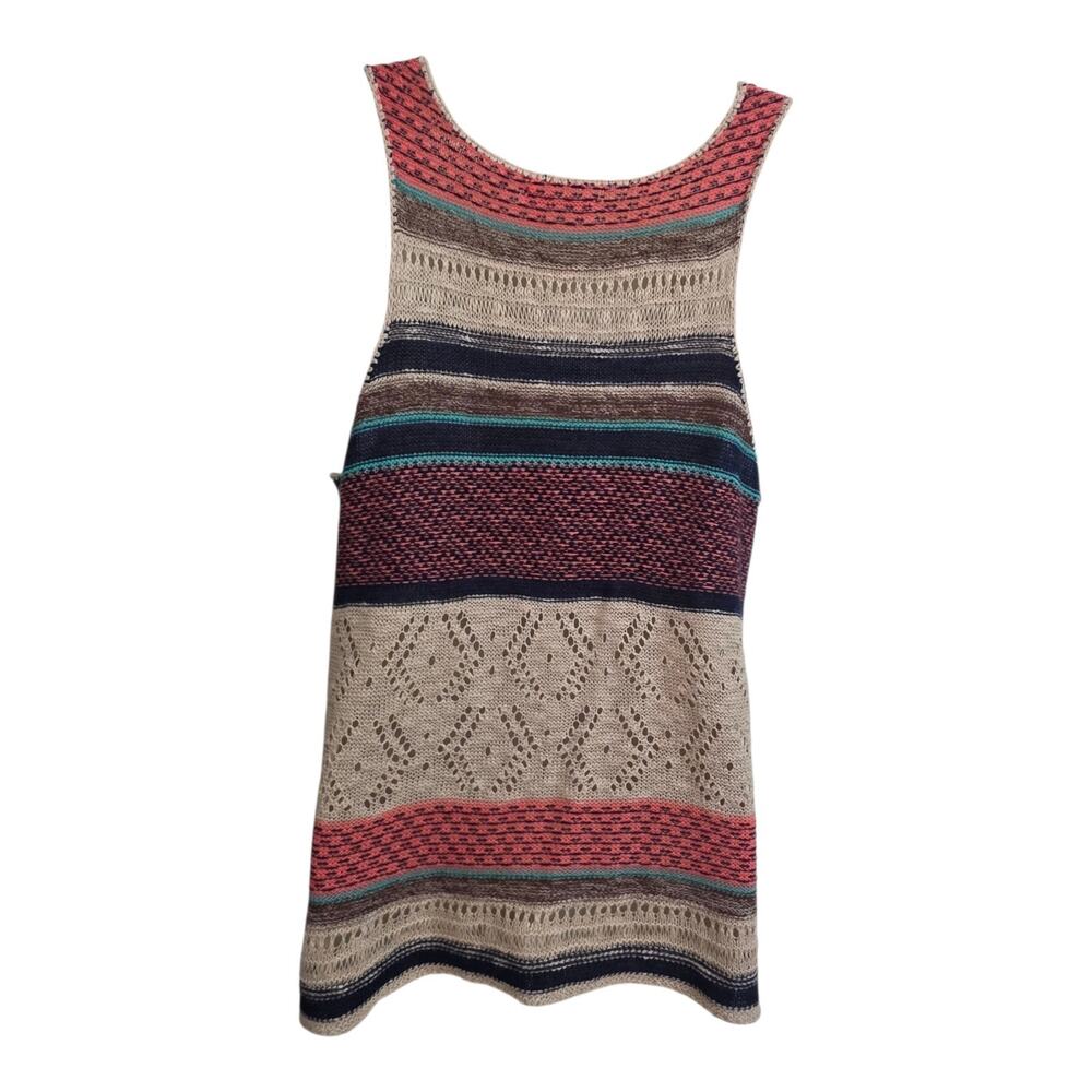 Maurices Unique Crochet Tank Top Med Striped Boho Chic Cream Earth Tones - Picture 2 of 6